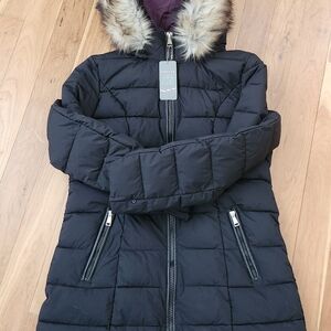 Laundry By Shelli Segal Black Puffer Coat with Faux Fur Hood NWOT